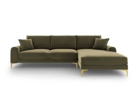 Coltar dreapta, Madara, Mazzini Sofas, 5 locuri, gold legs, 254x182x90 cm, catifea, verde