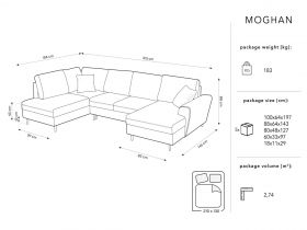 Coltar panoramic extensibil stanga 7 locuri, Moghan, Micadoni Home, BL, 313x194x88 cm, catifea, albastru deschis