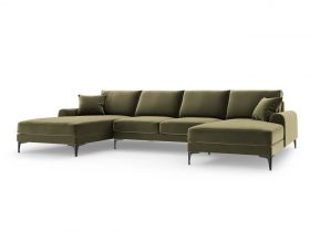 Coltar panoramic, Madara, Mazzini Sofas, 6 locuri, 334x182x90 cm, catifea, verde