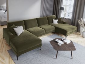 Coltar panoramic, Madara, Mazzini Sofas, 6 locuri, 334x182x90 cm, catifea, verde