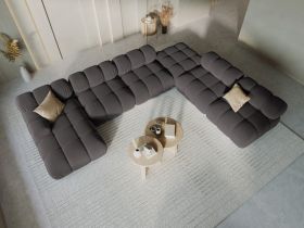 Coltar panoramic dreapta 7 locuri design modular, Bellis, Micadoni Home, BL, 379x282x63 cm, catifea, gri inchis