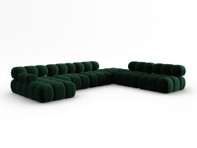 Coltar panoramic dreapta 7 locuri design modular, Bellis, Micadoni Home, BL, 379x282x63 cm, catifea, verde bottle