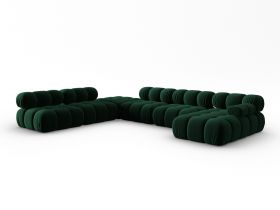 Coltar panoramic stanga 7 locuri design modular, Bellis, Micadoni Home, BL, 379x282x63 cm, catifea, verde bottle