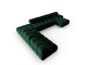 Coltar panoramic stanga 7 locuri design modular, Bellis, Micadoni Home, BL, 379x282x63 cm, catifea, verde bottle