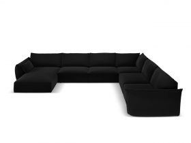 Coltar panoramic dreapta 8 locuri, Kaelle, Micadoni Home, BL, 384x284x85 cm, catifea, negru