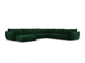 Coltar panoramic dreapta 8 locuri, Kaelle, Micadoni Home, BL, 384x284x85 cm, catifea, verde bottle