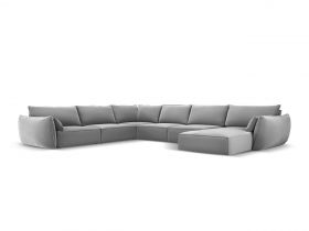 Coltar panoramic stanga 8 locuri, Kaelle, Micadoni Home, BL, 384x284x85 cm, catifea, gri