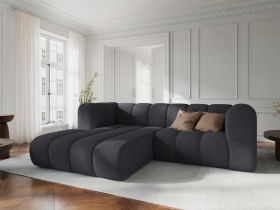 Coltar stanga 3 locuri, Lupine, Micadoni Home, BL, 228x175x70 cm, poliester chenille, negru