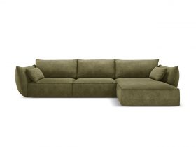 Coltar dreapta 4 locuri, Kaelle, Micadoni Home, BL, 308x171x85 cm, poliester chenille, verde