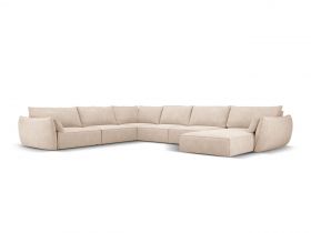 Coltar panoramic stanga 8 locuri, Kaelle, Micadoni Home, BL, 384x284x85 cm, poliester chenille, bej