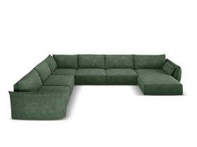 Coltar panoramic stanga 8 locuri, Kaelle, Micadoni Home, BL, 384x284x85 cm, poliester chenille, verde bottle