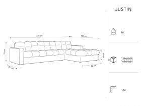 Coltar dreapta 4 locuri, Justin, Micadoni Home, BL, 236x160x72 cm, catifea, gri