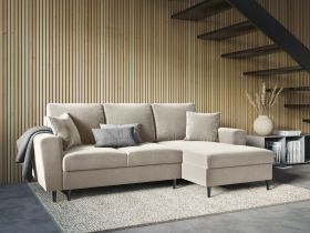 Coltar extensibil dreapta 4 locuri, Moghan, Micadoni Home, BL, 241x145x88 cm, catifea, bej deschis