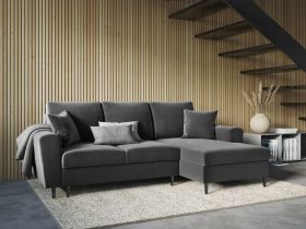 Coltar extensibil dreapta 4 locuri, Moghan, Micadoni Home, BL, 241x145x88 cm, catifea, gri deschis