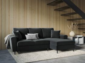 Coltar extensibil dreapta 4 locuri, Moghan, Micadoni Home, BL, 241x145x88 cm, catifea, gri inchis