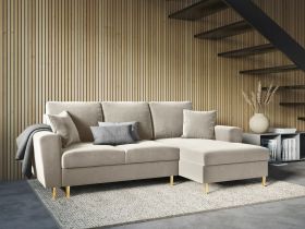 Coltar extensibil dreapta 4 locuri, Moghan, Micadoni Home, GL, 241x145x88 cm, catifea, bej deschis