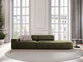 Canapea 3 locuri cotiera dreapta, Jodie, Micadoni Home, BL, forma rotunjita, 262x102x70 cm, catifea, verde