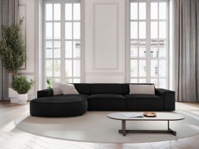 Coltar stanga 4 locuri, Jodie, Micadoni Home, BL, forma rotunjita, 284x166x70 cm, catifea, negru