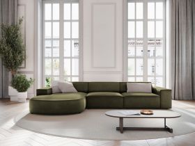 Coltar stanga 4 locuri, Jodie, Micadoni Home, BL, forma rotunjita, 284x166x70 cm, catifea, verde