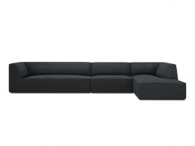 Coltar dreapta 5 locuri, Ruby, Micadoni Home, BL, 366x180x69 cm, velur, negru