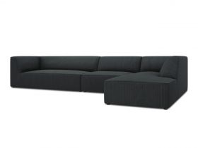 Coltar dreapta 5 locuri, Ruby, Micadoni Home, BL, 366x180x69 cm, velur, negru