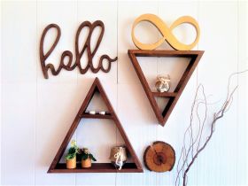 Decoratiune de perete, Hello, 42x1.8x30 cm, Placaj , Maro