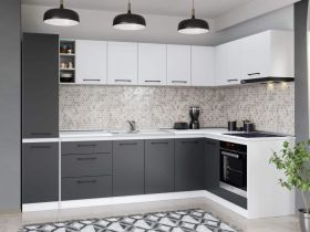 Set Mobila Bucatarie Colt Mina Dual 280*160 Gri Antracit/Alb C116