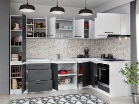 Set Mobila Bucatarie Colt Mina Dual 280*160 Gri Antracit/Alb C116