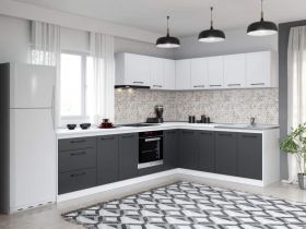Set Mobila Bucatarie Colt Mina Dual 300*210 Gri Antracit/Alb C119