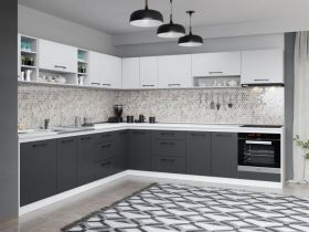 Set Mobila Bucatarie Colt Mina Dual 300*300 Gri Antracit/Alb C117