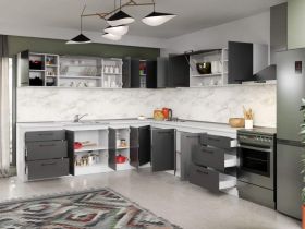 Set Mobila Bucatarie Colt Mina Grafit 280*280 Gri Antracit - C92
