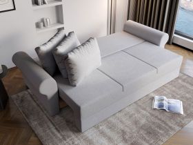 Pachet Mobila Canapea Maroc Gri Deschis + Masa Grand Alba + 4 Scaune Grand Gri Inchis