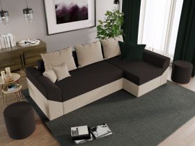 Pachet Mobila Coltar Cali Crem/Maro + Masa Grand Stejar Auriu + 4 Scaune Grand Crem