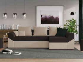 Pachet Mobila Coltar Cali Crem/Maro + Masa Grand Stejar Auriu + 4 Scaune Grand Crem