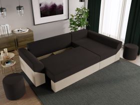 Pachet Mobila Coltar Cali Crem/Maro + Masa Grand Stejar Auriu + 4 Scaune Grand Crem