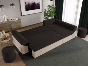 Pachet Mobila Coltar Cali Crem/Maro + Masa Grand Stejar Auriu + 4 Scaune Grand Crem