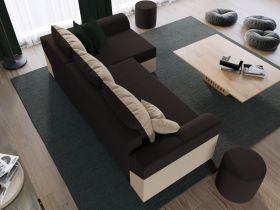 Pachet Mobila Coltar Cali Crem/Maro + Masa Grand Stejar Auriu + 4 Scaune Grand Crem