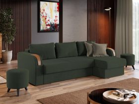 Pachet Mobila Coltar Morelia Verde + Masa Grand Stejar Auriu + 4 Scaune Grand Maro