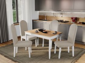 Pachet Mobila Coltar Cali Crem/Maro + Masa Grand Stejar Auriu + 4 Scaune Grand Crem
