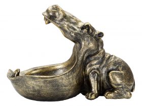 Decoratiune, Hippopotamus, Mauro Ferretti, 30 x 16 x 22 cm, polirasina, auriu