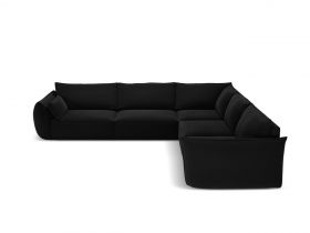 Coltar simetric 7 locuri, Kaelle, Micadoni Home, BL, 286x286x85 cm, catifea, negru