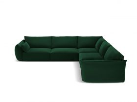 Coltar simetric 7 locuri, Kaelle, Micadoni Home, BL, 286x286x85 cm, catifea, verde bottle