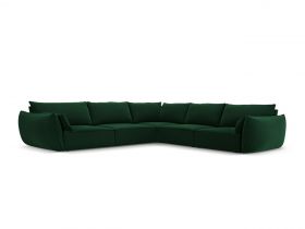 Coltar simetric 7 locuri, Kaelle, Micadoni Home, BL, 286x286x85 cm, catifea, verde bottle