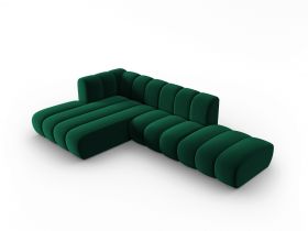 Coltar modular stanga 5 locuri, Lupine, Micadoni Home, BL, fara cotiera, 294x175x70 cm, catifea, verde bottle