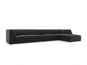 Coltar dreapta 5 locuri, Ruby, Micadoni Home, BL, 366x180x69 cm, piele ecologica, negru