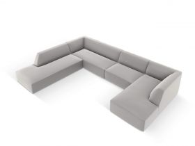 Coltar panoramic stanga 7 locuri, Ruby, Micadoni Home, BL, 366x273x69 cm, piele ecologica, gri deschis