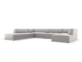 Coltar panoramic stanga 7 locuri, Ruby, Micadoni Home, BL, 366x273x69 cm, piele ecologica, gri deschis