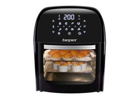 Friteuza digitala cu aer cald Beper, 1800 W, 32x32x41 cm, negru