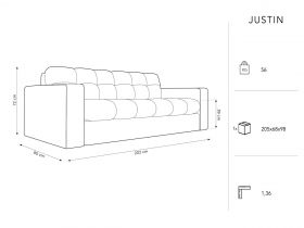 Canapea 3 locuri, Justin, Micadoni Home, BL, 202x90x72 cm, catifea, bej deschis