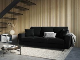 Canapea extensibila 3 locuri, Moghan, Micadoni Home, BL, 235x100x88 cm, catifea, negru